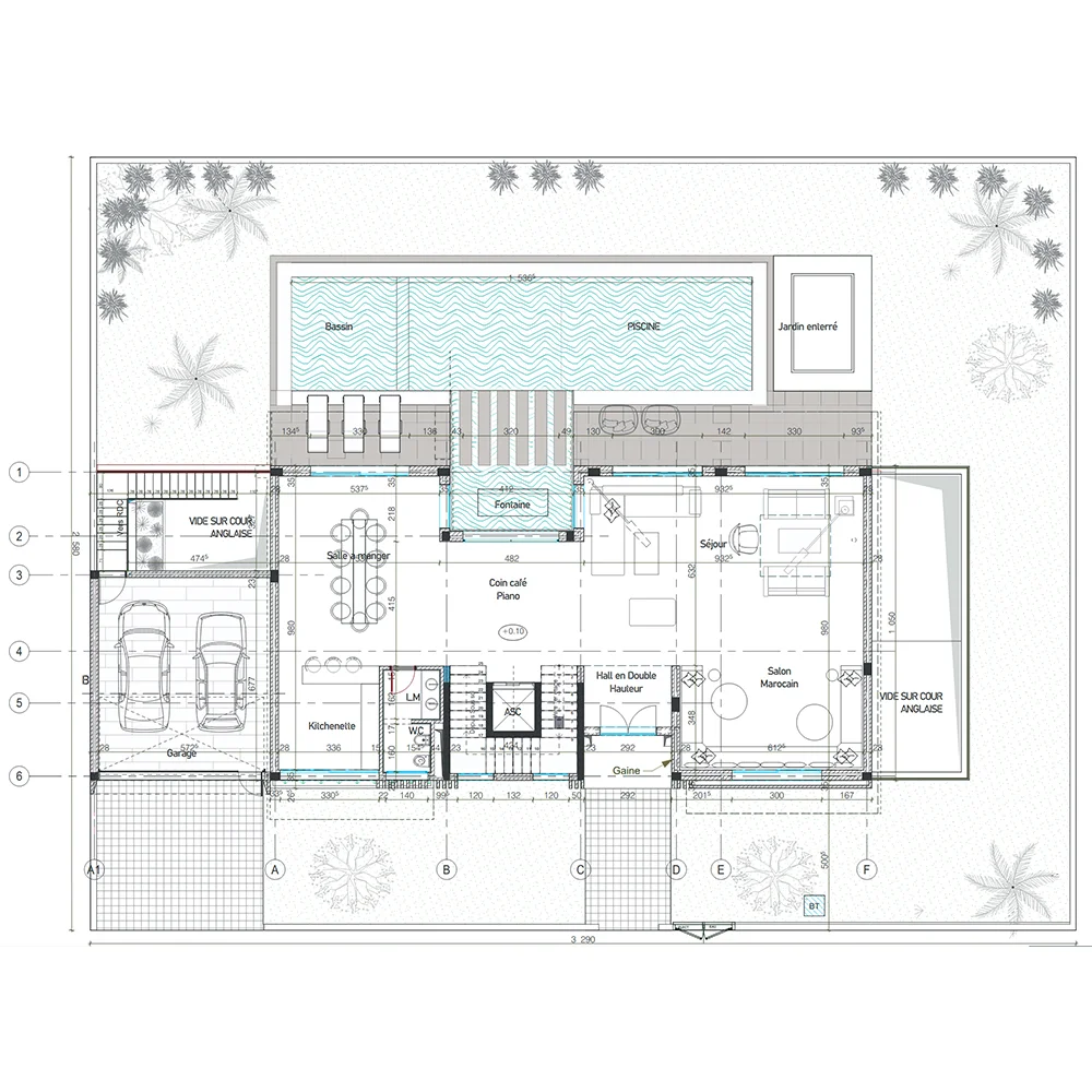 Plan RDC détaillée de la villa isolée Type A/A'