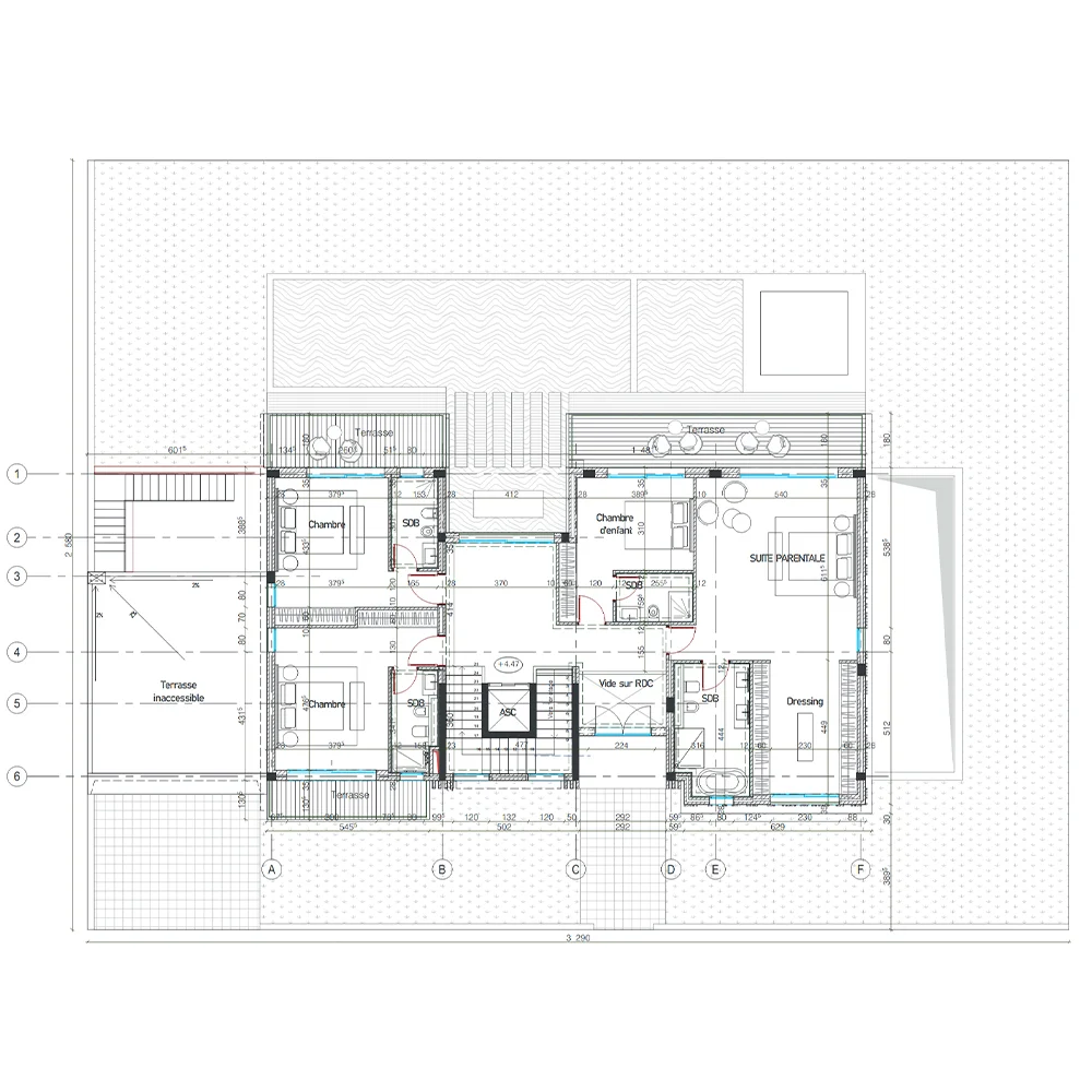 Plan étage détaillée de la villa isolée Type A/A'