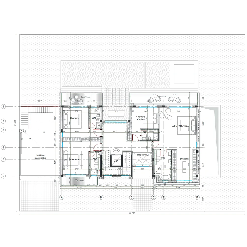 Plan sous sol détaillée de la villa isolée Type A/A'